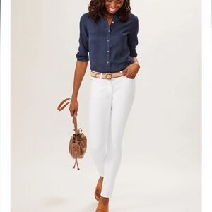 J. McLaughlin Cotton Blend Mid Rise Skinny Jeans In White Size 14